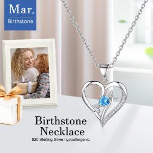 Mom Gifts Mom Birthday Necklace, Sterling Silver Mom Birthstone Jewelry Mom Mothers Valentines Day Gifts for Mom Christmas Birthday Gifts for Mom March Birthstone Blue Aquamarine Necklace Jewelry