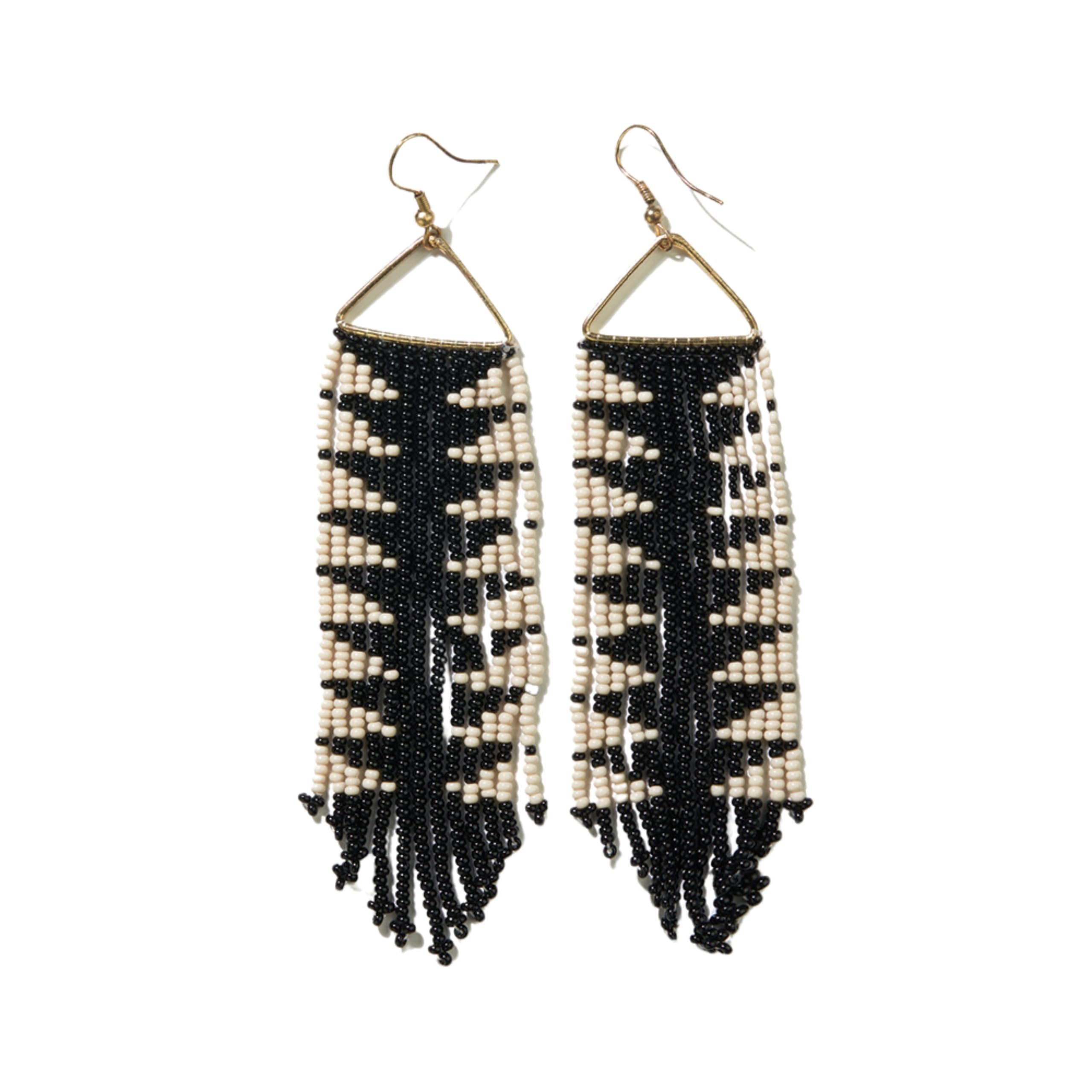 INK + ALLOY Women's Fringe Seed Bead Dangle Earrings Handmade Jewelry for the Modern Bohemian (Black with Ivory Arrow), 4.5-Inches