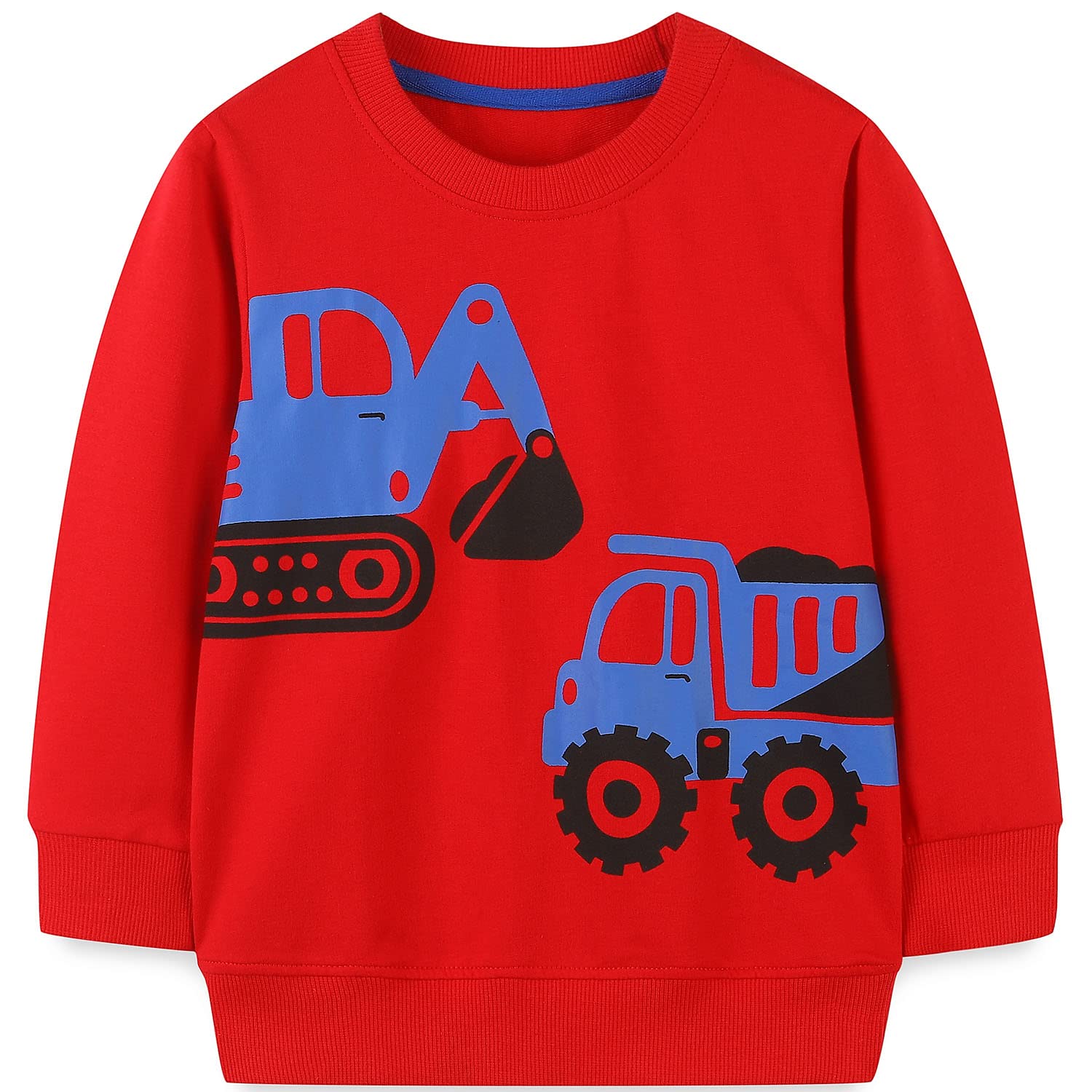 Bumeex Toddler Boy's Sweatshirt Clothes,Crewneck Long Sleeve Shirt Top Outfit Red Truck 5t