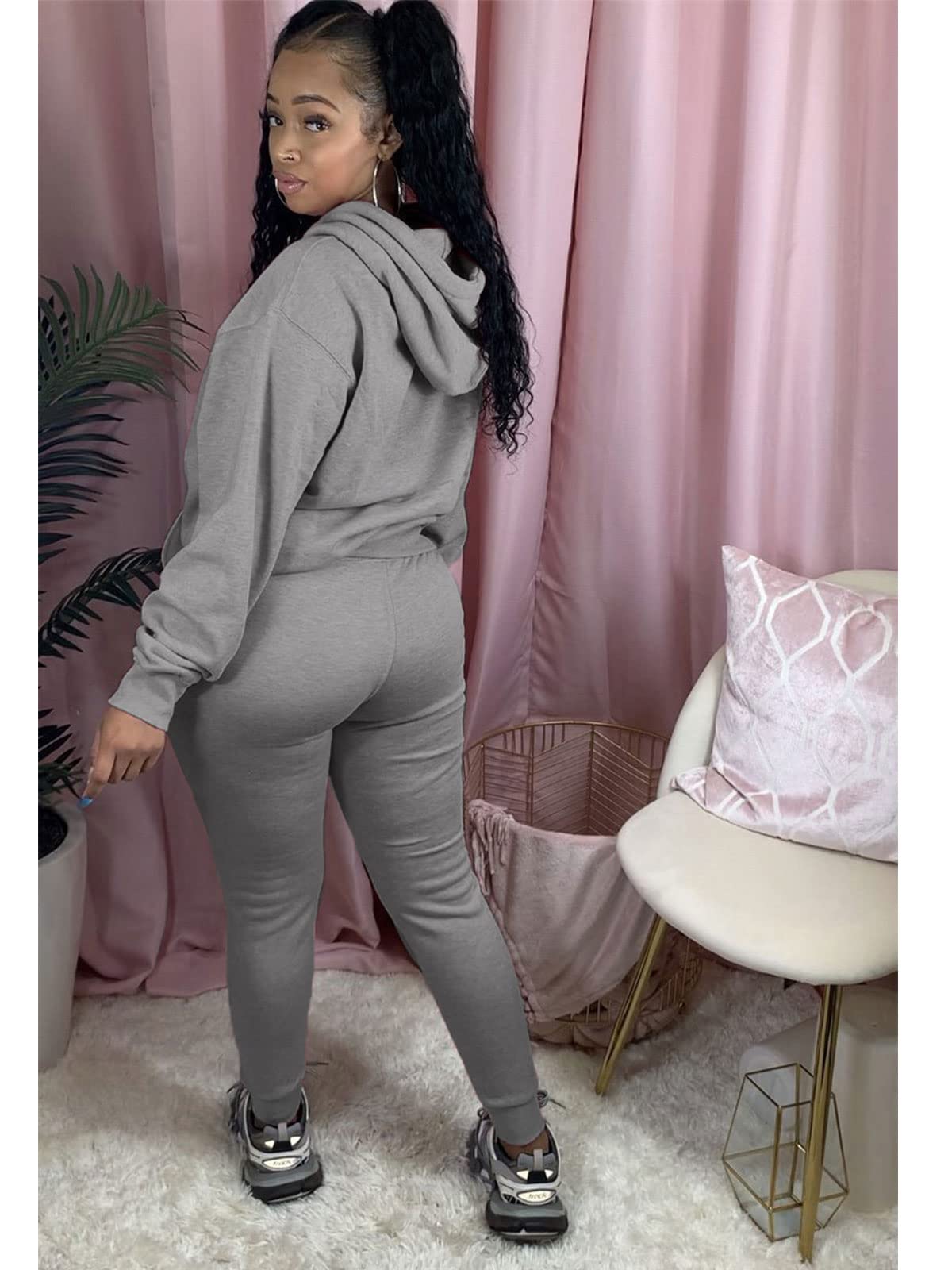 KANSOON 2 Piece Outfits for Women Sweatsuit Long Sleeves Sweatshirts and Jogger Sweatpants Jogger Sets Dark Grey M