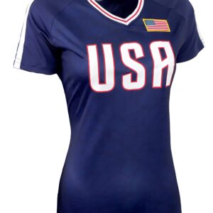 Women's U.S Shirt, USWNT Player T Shirt Blue, Official US Womens National Soccer Team Association USA Flag Tee Top Alex Mor