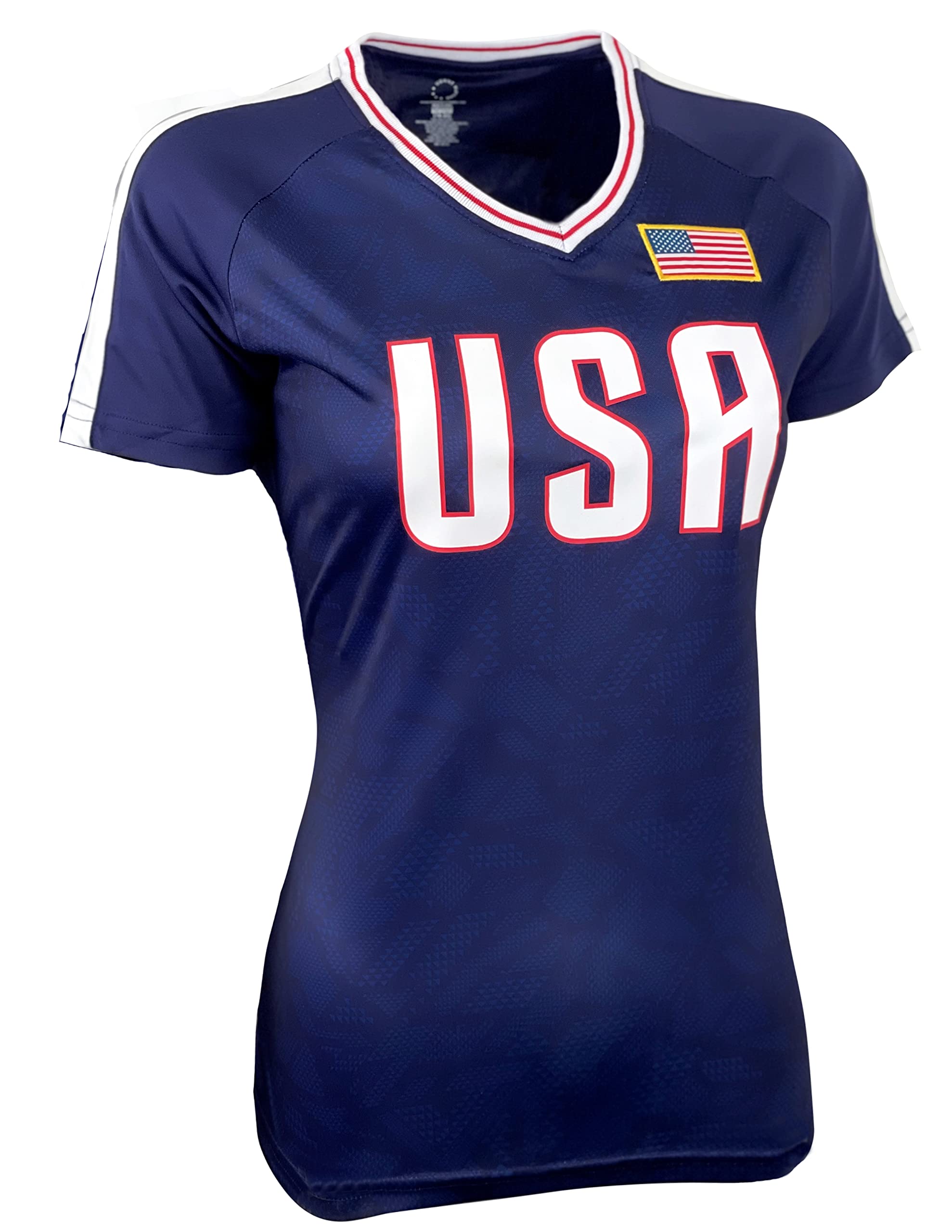 Women's U.S Shirt, USWNT Player T Shirt Blue, Official US Womens National Soccer Team Association USA Flag Tee Top Alex Mor