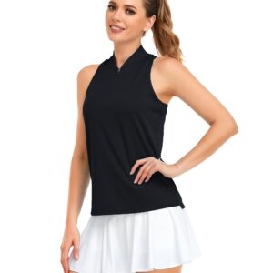 Black Racerback Tank Tops for Womens Golf Polo Shirts Sleeveless Summer Lightweight Moisture Wicking Tennis Shirts Apparel