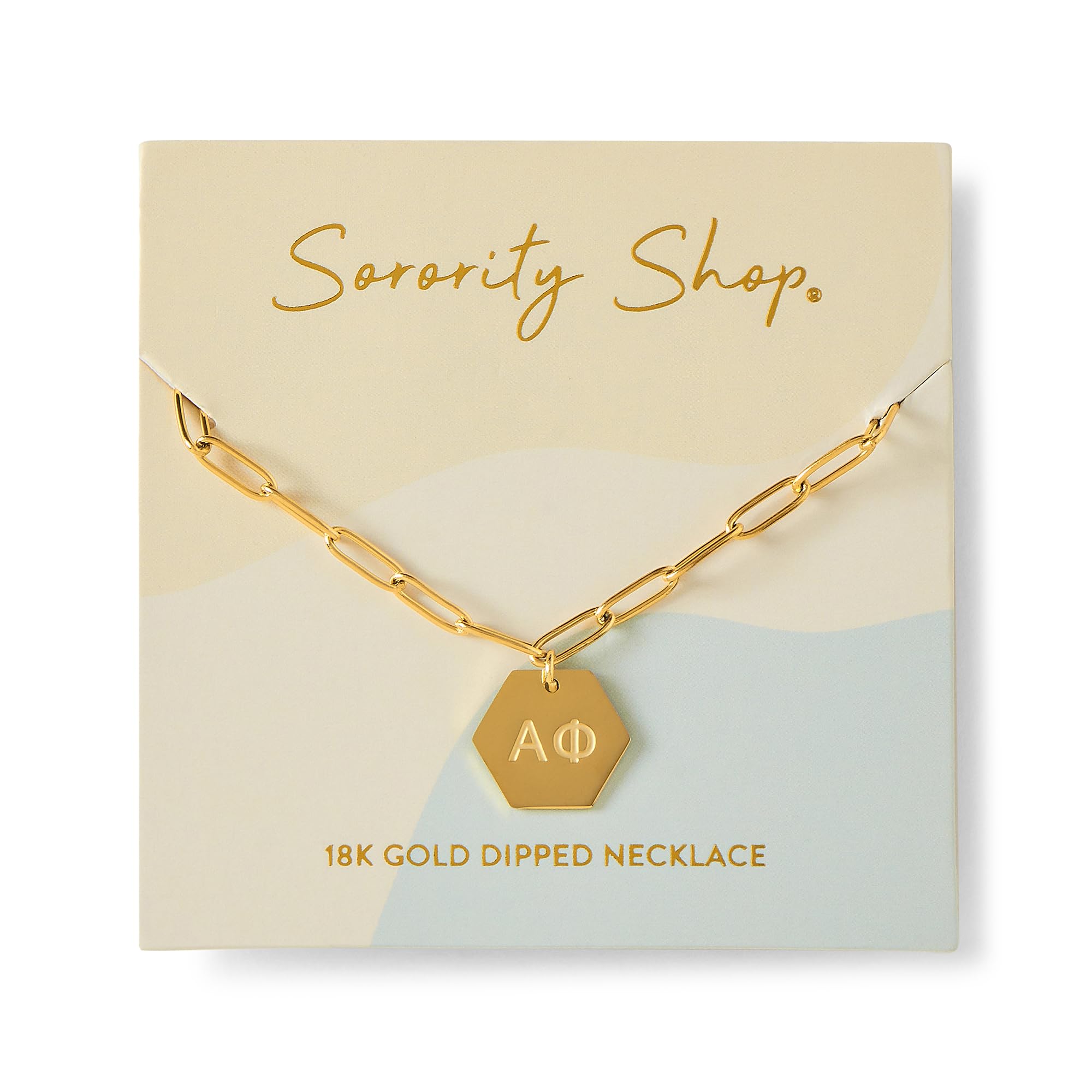 Sorority Shop Alpha Phi Paperclip Necklace — AP 18K Gold Plated Sorority Gifts Necklace, Long-Lasting Alpha Phi Gifts for Women