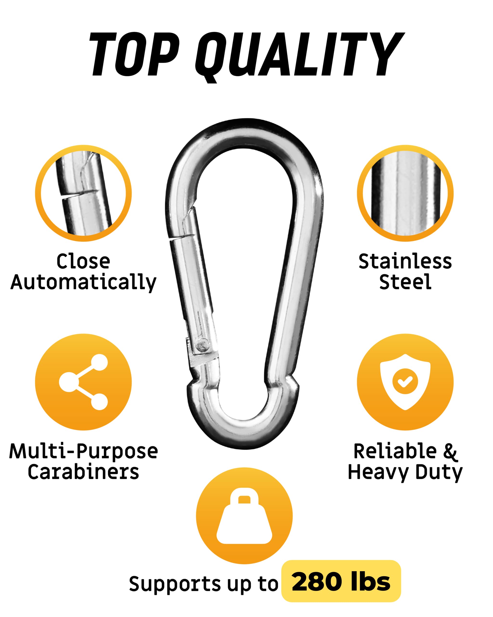 5 Pack - Multipurpose Heavy Duty Carabiner - Snap Hooks - Small Carabiner Clip - Large Carabiner Clip - Clips for Keys - Carribeaner Hook (2.35 Inch)