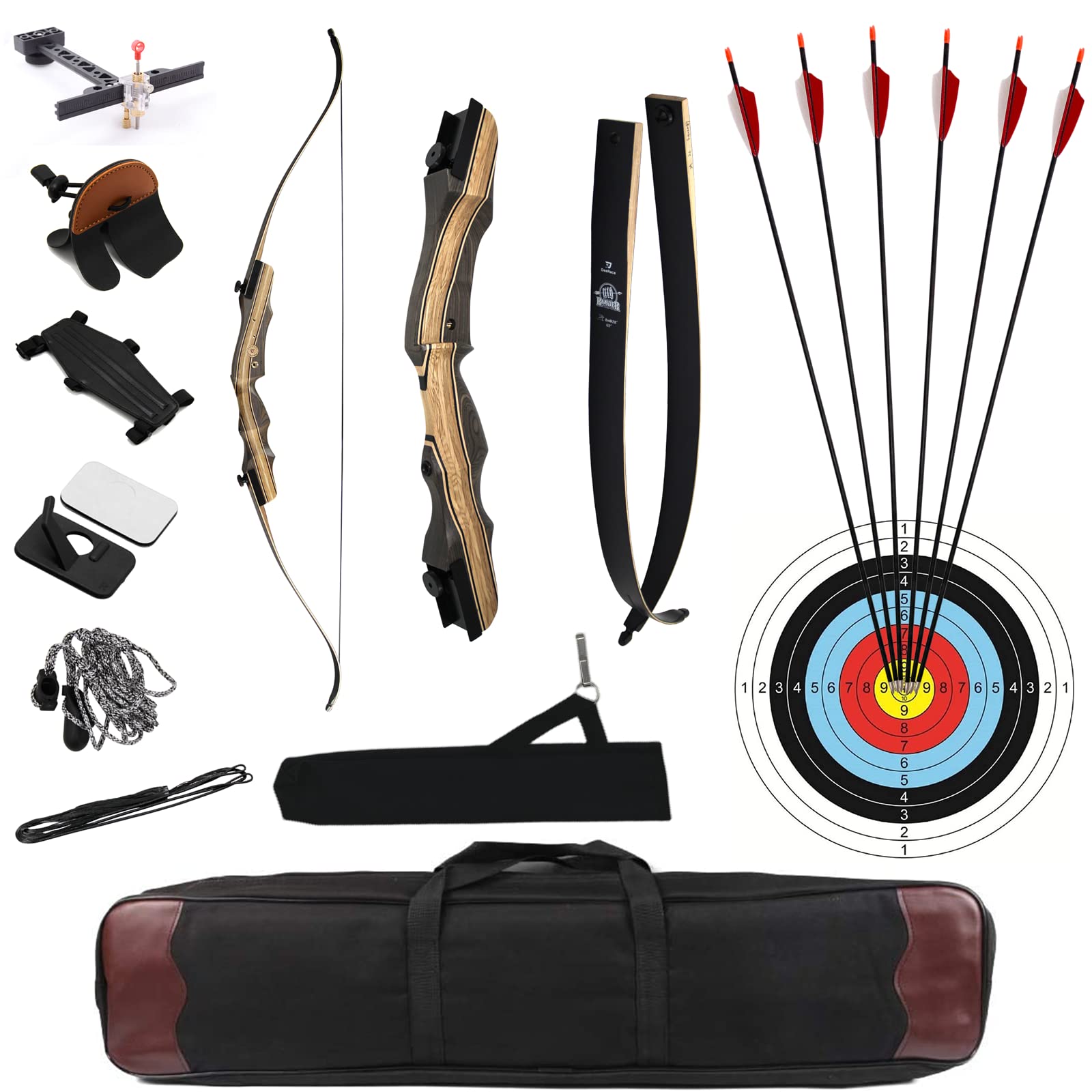 DEERACE Takedown Recurve Bow and Arrow Set 62" Classic Traditional Wooden Bow for Adults Youth Beginner Hunting Targeting Archery (35 Lbs, Right Hand)