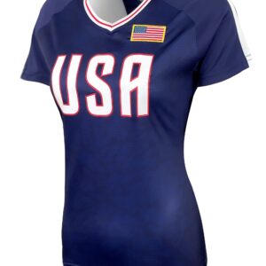 Women's U.S Shirt, USWNT Player T Shirt Blue, Official US Womens National Soccer Team Association USA Flag Tee Top Alex Mor