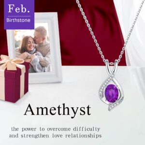 SMILEST Birthstone Necklace for Women, Amethyst Birthstone Necklace 18K White Gold Plated 925 Sterling Silver Birthstone Charms February Birthstone Necklace for Women Mom Birthstone Jewelry Gifts