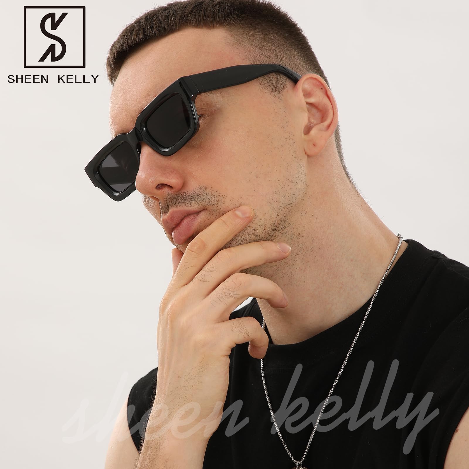 SHEEN KELLY Retro Thick Rectangular Sunglasses For Men Women Trendy Chunky Square Frame Tinted Lens Fashion Cute Eyewear