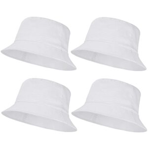 Unisex Bucket Hat for Women Men, Packable Cotton Sun Hat Plain Colors 4 Pack (4 Pack White)