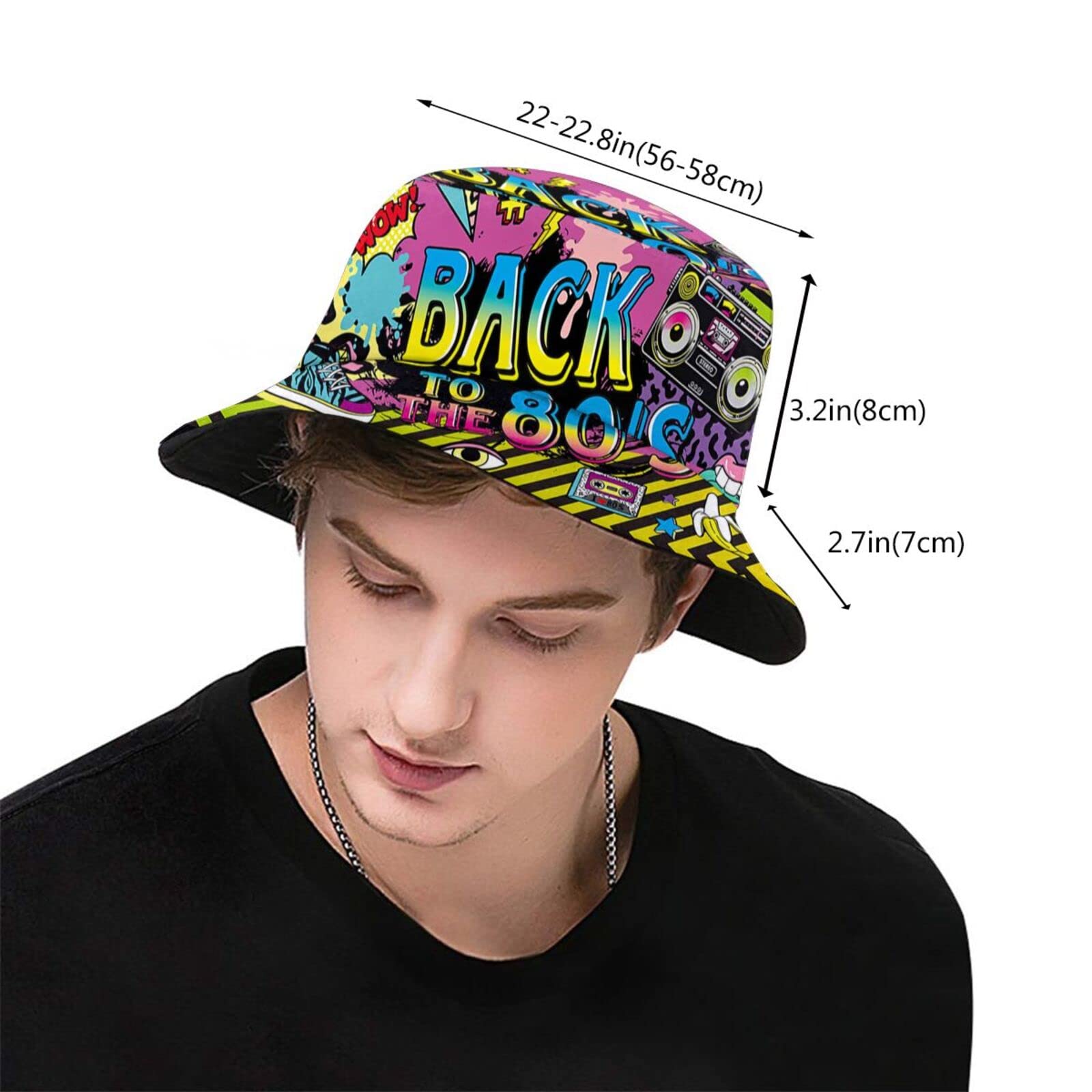 Hnjgno Fashion Retro 80s 90s Bucket Hat for Men Women Funny Summer Beach Fishing Hat Packable Outdoor Sun Fisherman Hat