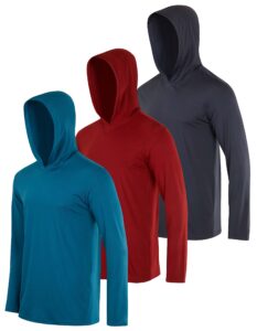 3 pack: men’s quick dry fit moisture wicking long sleeve fishing active athletic hoodie performance hooded tshirt workout running gym sports casual sweatshirt upf 50 outdoor hiking-set 9, x-large