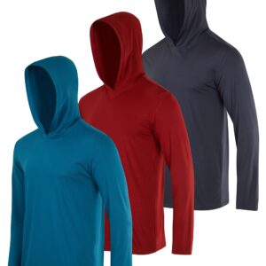 3 Pack: Men’s Quick Dry Fit Moisture Wicking Long Sleeve Fishing Active Athletic Hoodie Performance Hooded TShirt Workout Running Gym Sports Casual Sweatshirt UPF 50 Outdoor Hiking-Set 9, X-Large