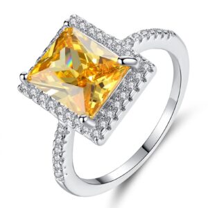 Psiroy Women's Jewelry 925 Sterling Silver Plated Simulated Citrine Halo Engagement Ring Size 6