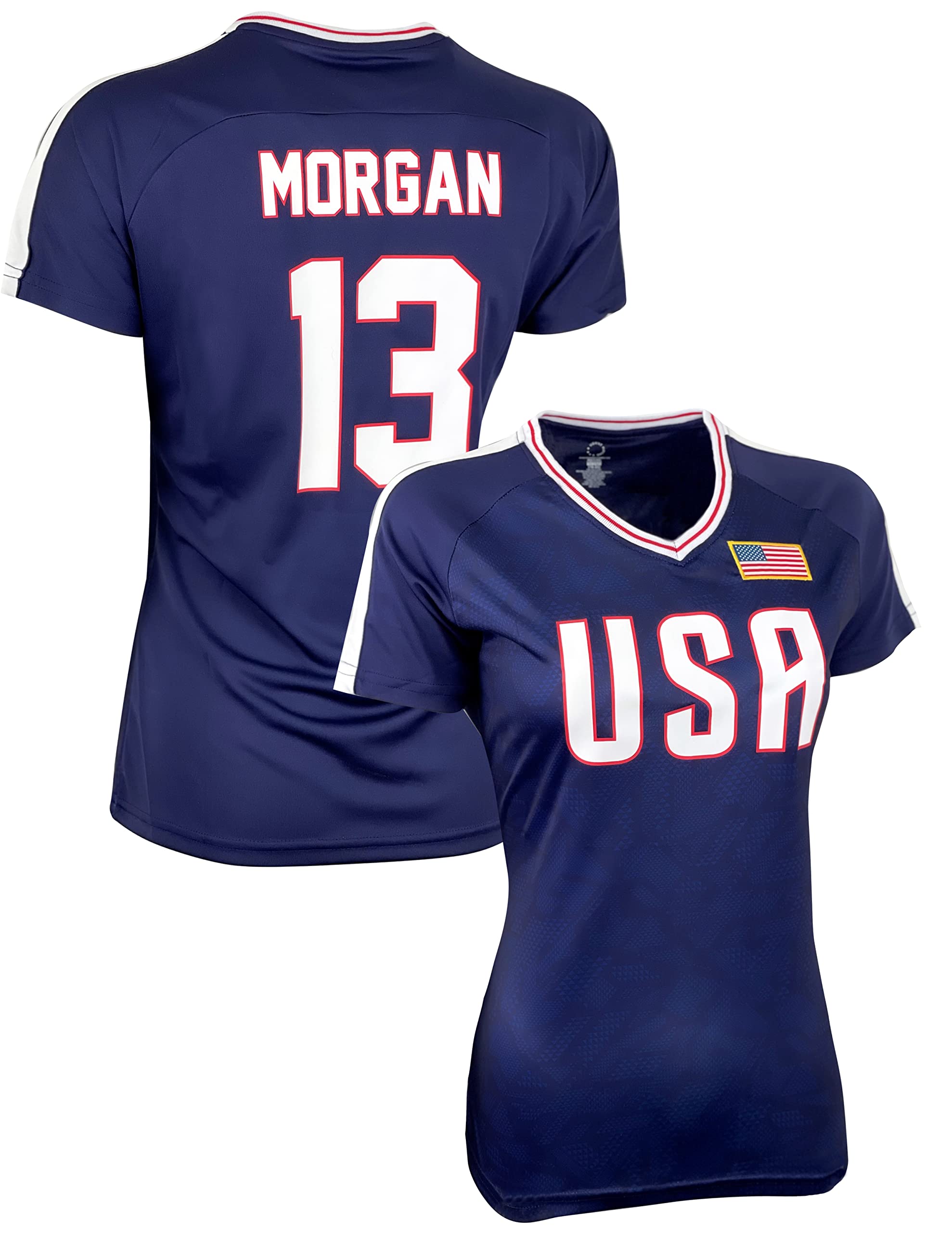 Women's U.S Shirt, USWNT Player T Shirt Blue, Official US Womens National Soccer Team Association USA Flag Tee Top Alex Mor