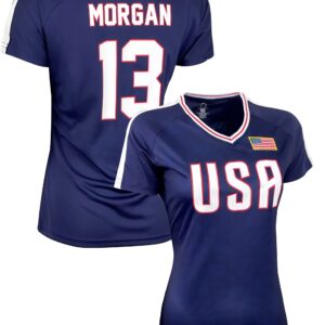 Women's U.S Shirt, USWNT Player T Shirt Blue, Official US Womens National Soccer Team Association USA Flag Tee Top Alex Mor