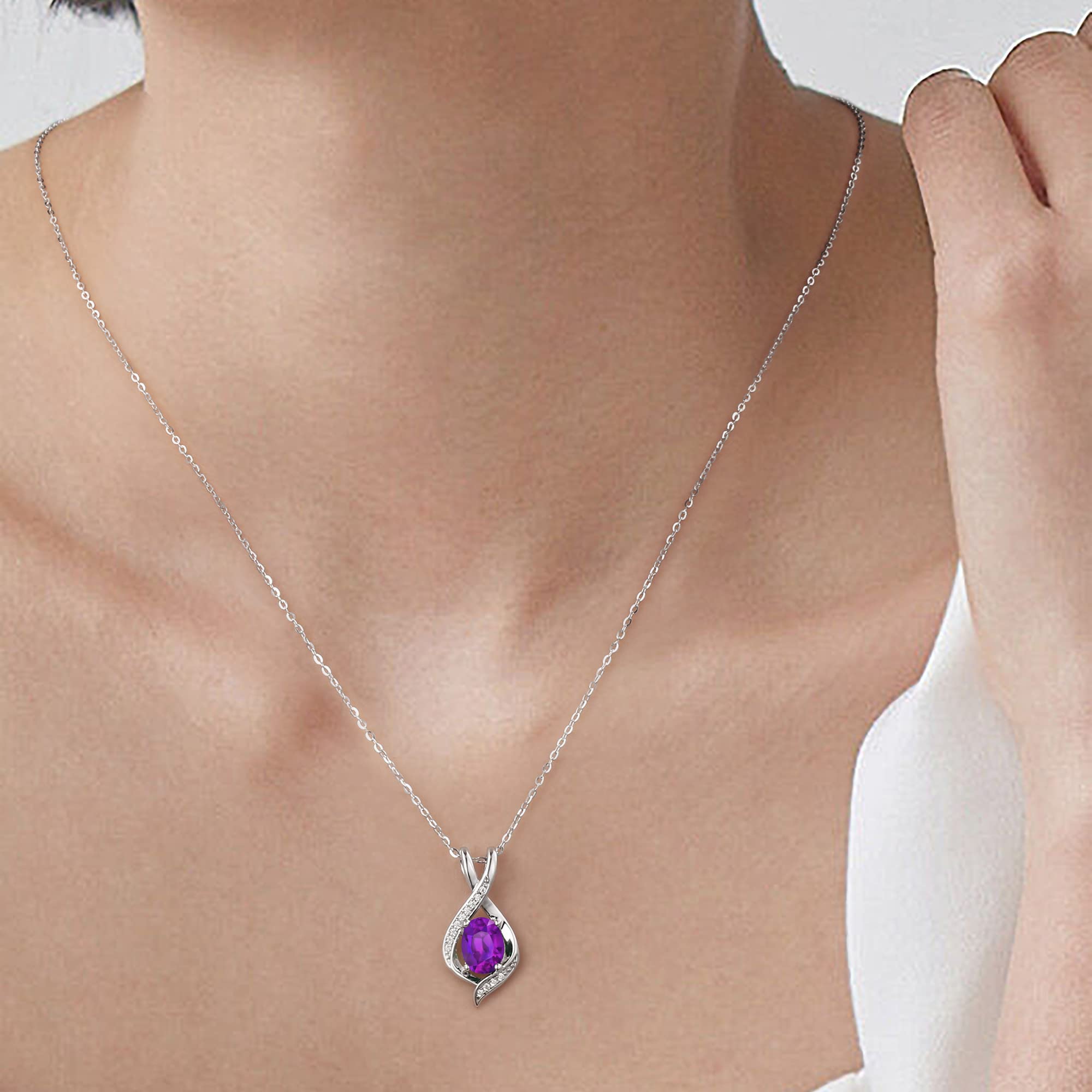 SMILEST Birthstone Necklace for Women, Amethyst Birthstone Necklace 18K White Gold Plated 925 Sterling Silver Birthstone Charms February Birthstone Necklace for Women Mom Birthstone Jewelry Gifts