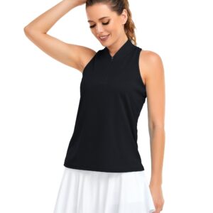 Black Racerback Tank Tops for Womens Golf Polo Shirts Sleeveless Summer Lightweight Moisture Wicking Tennis Shirts Apparel