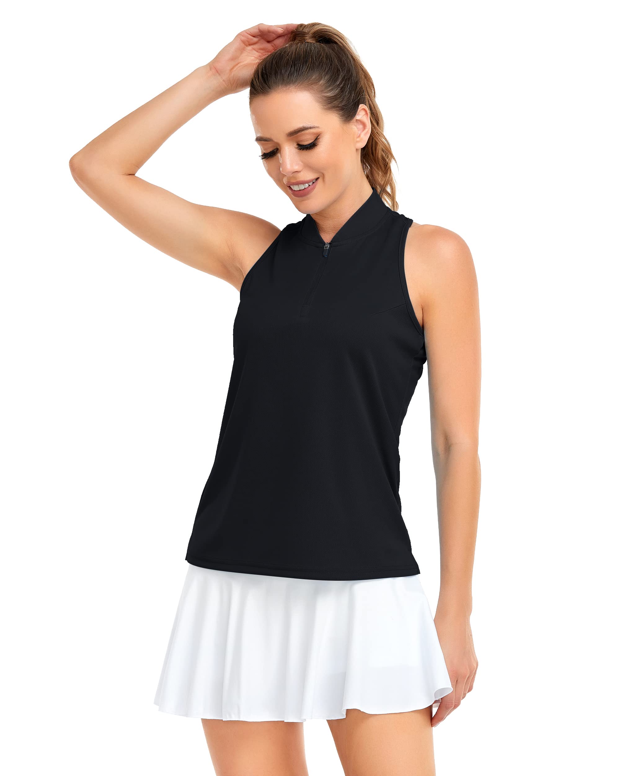 Black Racerback Tank Tops for Womens Golf Polo Shirts Sleeveless Summer Lightweight Moisture Wicking Tennis Shirts Apparel