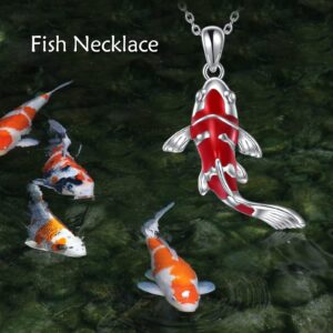 CRMAD Koi Fish Necklace for Women Sterling Silver Red Fish Pandent Gift for Fish Lover (silver)