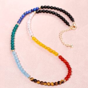 Jewever 7 Chakra Choker Necklace for Women Crystals and Healing Stones Balance Meditation Yoga Worry Stone Jewelry Gifts (16"+2")