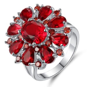 psiroy women's jewelry statement rings 925 sterling silver plated simulated garnet flower ring size 9