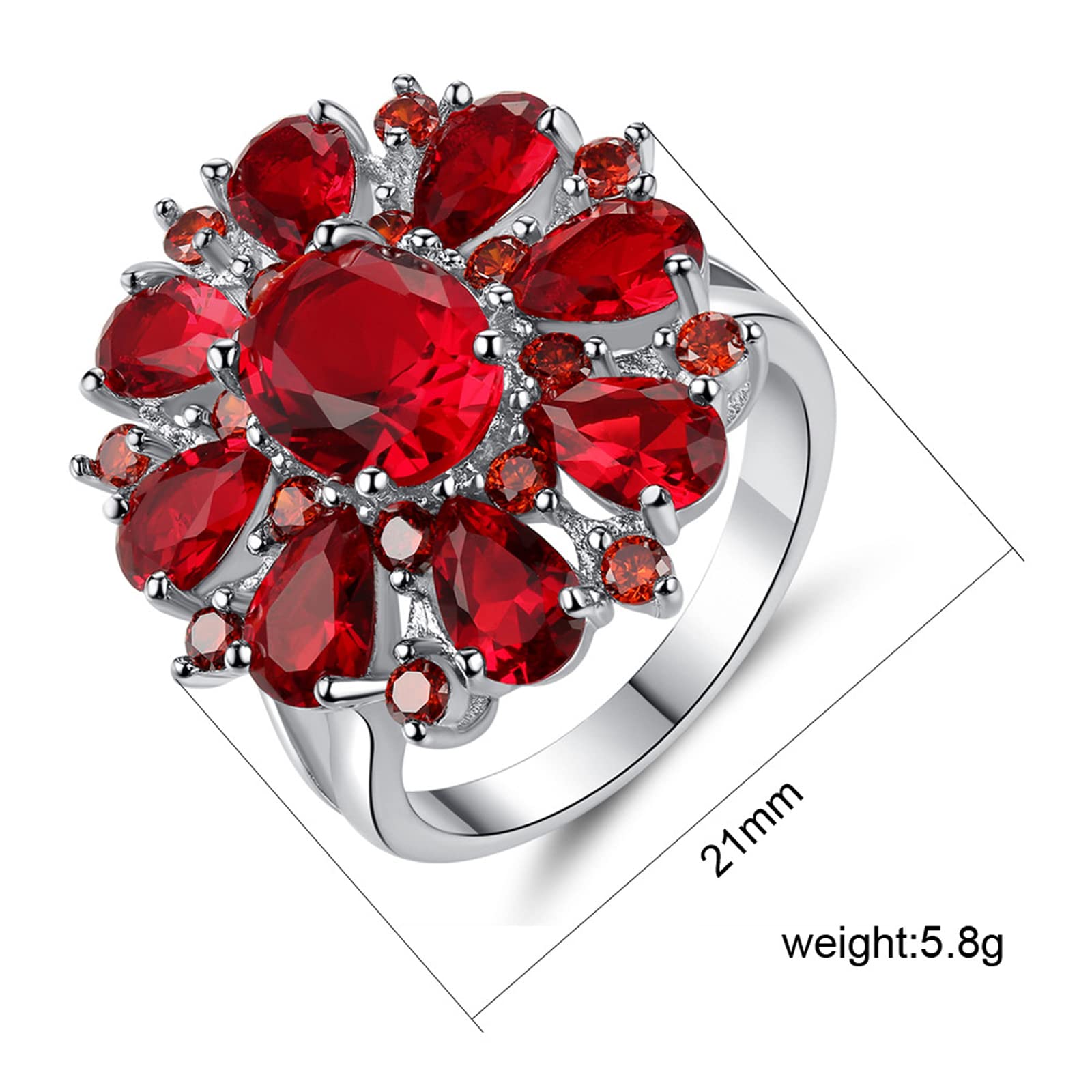 Psiroy Women's Jewelry Statement Rings 925 Sterling Silver Plated Simulated Garnet Flower Ring Size 9