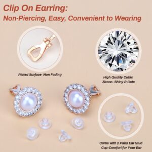 Crazypiercing 8 Pairs Clip on Earring Rose Gold Non-Pierced Earring Crystal CZ Pearl Clip on Stud Earring Non Pierced Earrings Set for Women