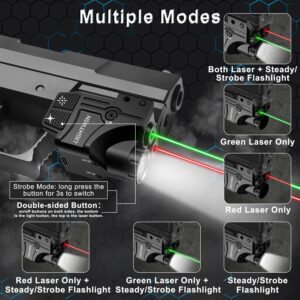 LIGHTWIN Red Green Laser Beams with 600 Lumens Flashlight for Pistols, 3 in1 Laser Light Combo, Tactical Laser Flashlight USB Rechargeable Laser Sight, Strobe & Steady Flashlight for Picatinny Rail