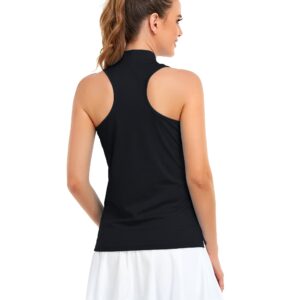 Black Racerback Tank Tops for Womens Golf Polo Shirts Sleeveless Summer Lightweight Moisture Wicking Tennis Shirts Apparel