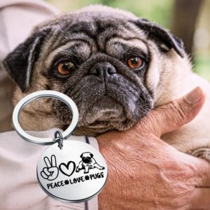 PLITI Pug Keychain Pug Dog Lover Gift Pug Owner Gift Pug Mom Gift Crazy Pug Lady Gift Peace Love Pugs Gift Pug Charm (peace love pugs ky)