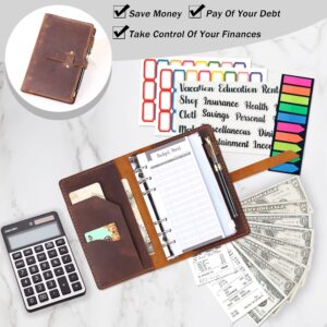 Leather Binder Budget with Cash Envelopes, Handmade Leather A6 Binder for Money Saving Planner, Cash Envelopes for Budgeting, Money Organizer for Cash - Brown