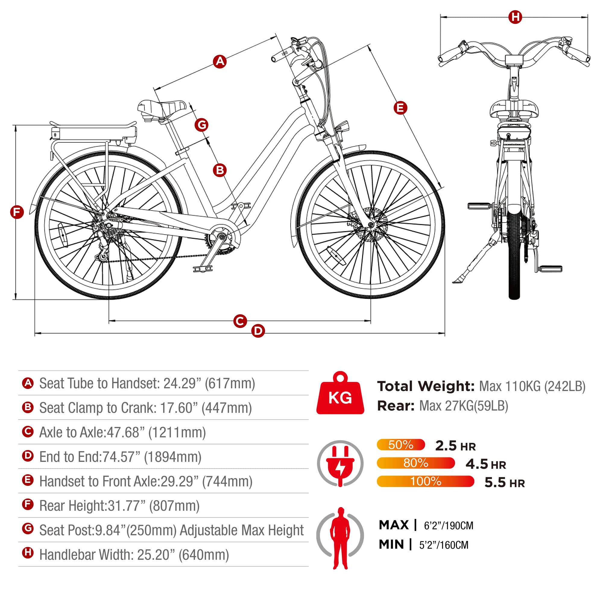 SDU Young Electric Hybrid Cruiser Bike, Up to 90 Miles Long Rang, True Comfort 350W Pedal Assist Beach City Commuter 27.5" E-Bike for Adults