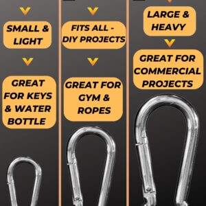 5 Pack - Multipurpose Heavy Duty Carabiner - Snap Hooks - Small Carabiner Clip - Large Carabiner Clip - Clips for Keys - Carribeaner Hook (2.35 Inch)