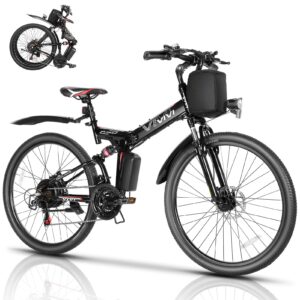 vivi electric bike for adults 26" ebike, 500w folding electric bike, 20mph adult electric bicycles with removable 48v battery, up to 50miles range, cruise control, dual shock absorber, ul 2849