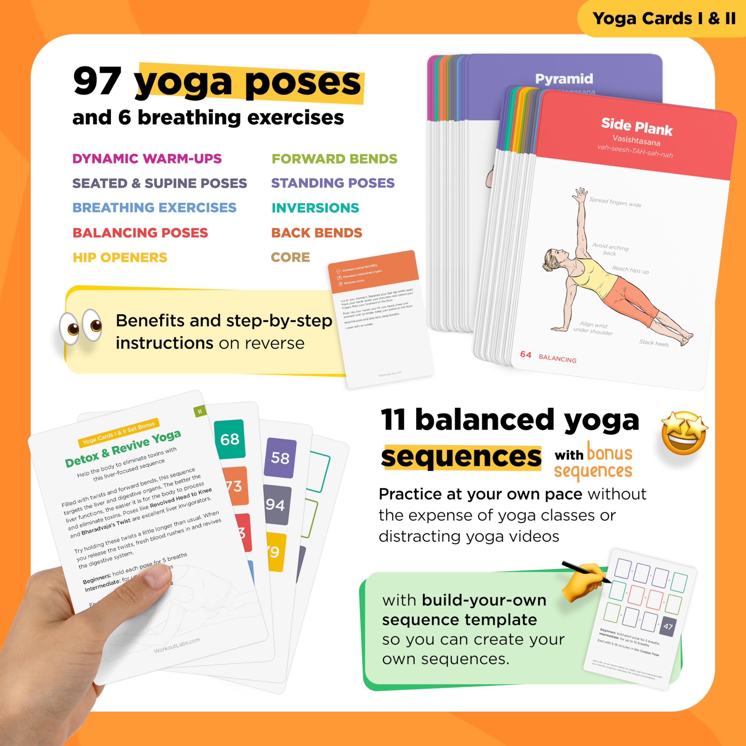 WorkoutLabs Exercise & Yoga Cards I & II Set Total Fitness Bundle for Home No-Equipment Workouts and Yoga · Premium Plastic Flashcard Decks