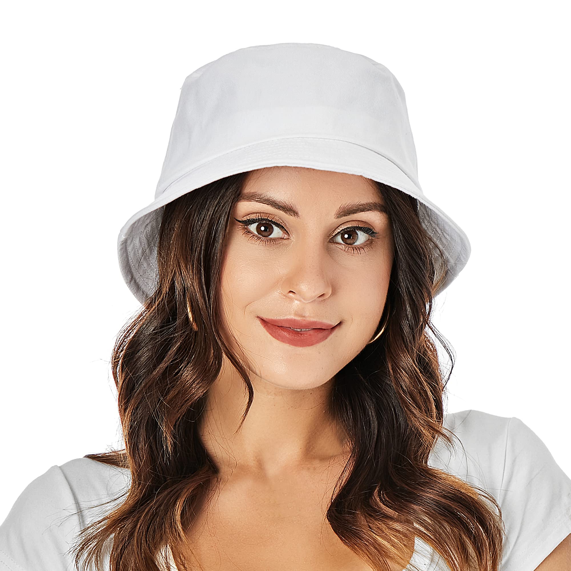 Unisex Bucket Hat for Women Men, Packable Cotton Sun Hat Plain Colors 4 Pack (4 Pack White)