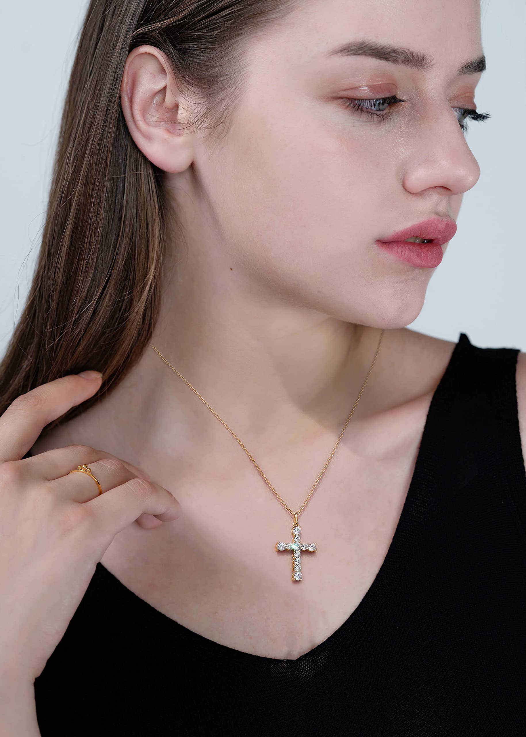 Meow Star Cross Necklace for Women Gold Plated Cross Pendant Necklace Cross Layered Necklace Minimalist Simple God Lords Prayer Religious Jewelry Gift