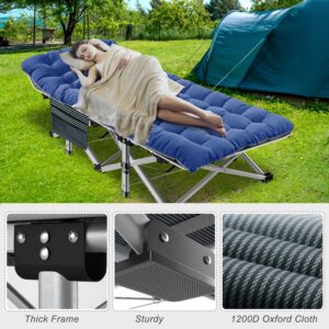 ABORON 2 Pack Folding Camping Cot W/Mat for Adults, Heavy Duty Outdoor Bed with Carry Bag,1200 D Layer Oxford Travel Camp Cots