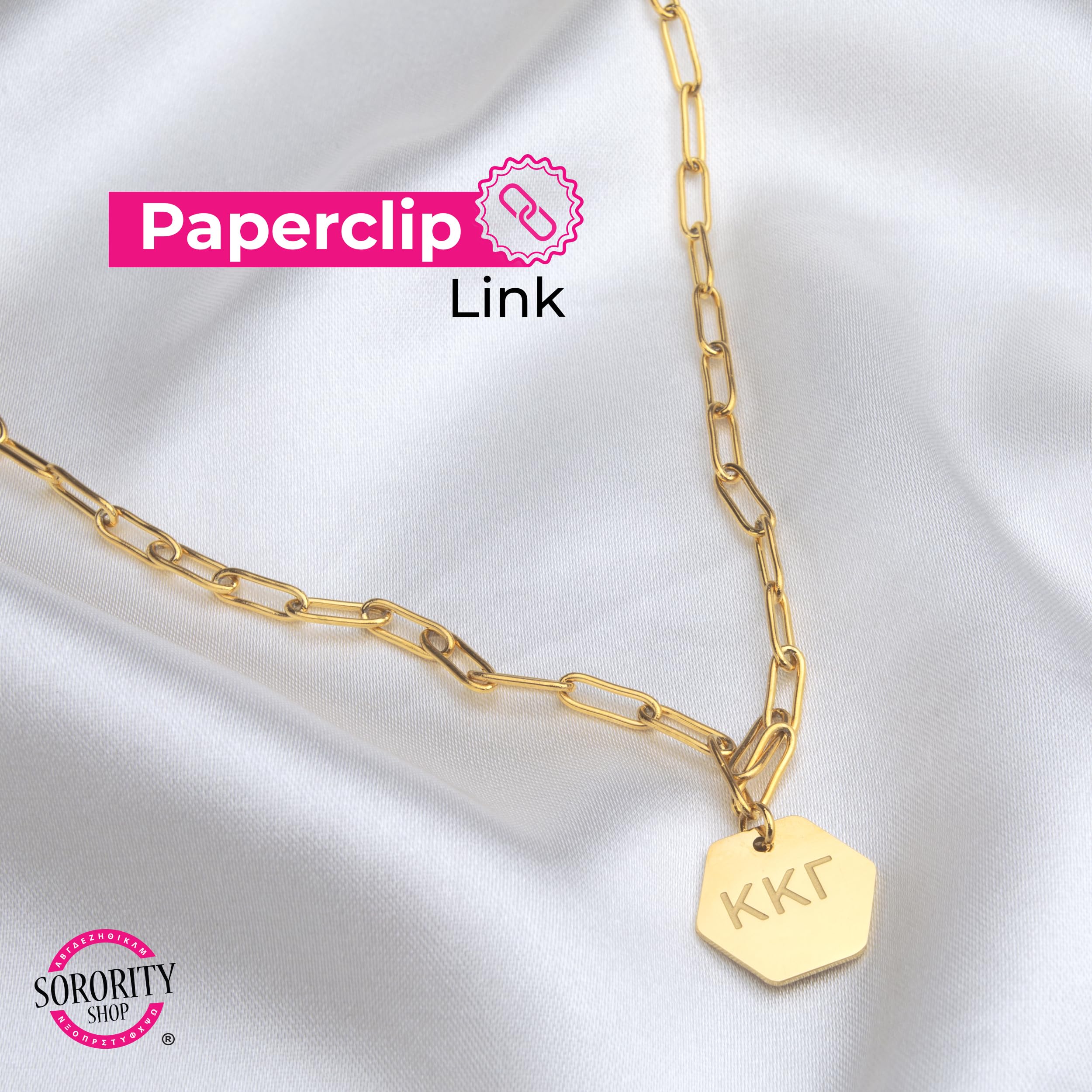 Sorority Shop Alpha Chi Omega Paperclip Necklace — ACO 18K Gold Plated Sorority Gifts Necklace, Long-Lasting Alpha Chi Omega Gifts for Women