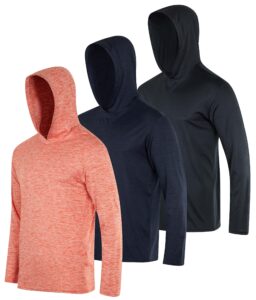 3 pack: men’s quick dry fit moisture wicking long sleeve fishing active athletic hoodie performance hooded tshirt workout running gym sports casual sweatshirt upf 50 outdoor hiking-set 10, large