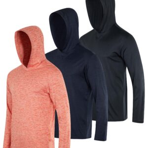 3 Pack: Men’s Quick Dry Fit Moisture Wicking Long Sleeve Fishing Active Athletic Hoodie Performance Hooded TShirt Workout Running Gym Sports Casual Sweatshirt UPF 50 Outdoor Hiking-Set 10, Large