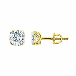 Pritvi Jewels 0.50Ct Round Cut White Diamond 925 Sterling Silver 14K Yellow Gold Over Diamond Solitaire Women's Stud Earring