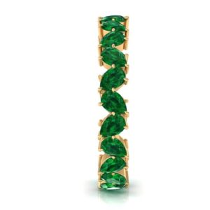 Rosec Jewels Certified Emerald Wedding Eternity Ring, 4 CT, AAAA Quality, Lab Grown Emerald Anniversary Ring for Women, 14K Yellow Gold, Size:US 6.50