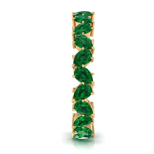 Rosec Jewels Certified Emerald Wedding Eternity Ring, 4 CT, AAAA Quality, Lab Grown Emerald Anniversary Ring for Women, 14K Yellow Gold, Size:US 6.50