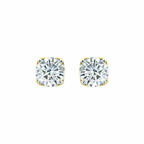 Pritvi Jewels 0.50Ct Round Cut White Diamond 925 Sterling Silver 14K Yellow Gold Over Diamond Solitaire Women's Stud Earring