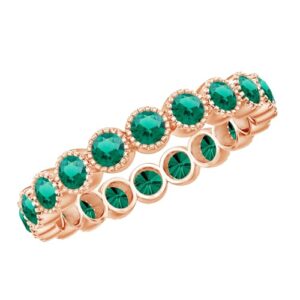 certified lab grown emerald full eternity band, aaaa quality, emerald wedding ring for women- ready to gift, 14k rose gold, size:us 7.50