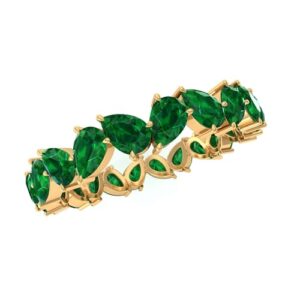 Rosec Jewels Certified Emerald Wedding Eternity Ring, 4 CT, AAAA Quality, Lab Grown Emerald Anniversary Ring for Women, 14K Yellow Gold, Size:US 6.50