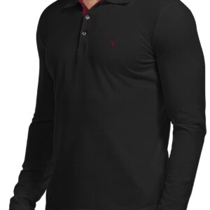 YTD Mens Polo Shirts Long Sleeve Cotton Golf Polo Shirts for Men Slim Fit Casual Tops