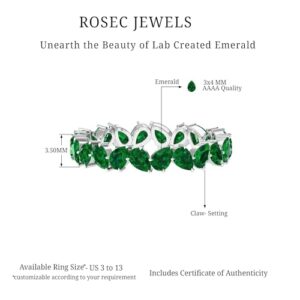 Rosec Jewels Certified Emerald Wedding Eternity Ring, 4 CT, AAAA Quality, Lab Grown Emerald Anniversary Ring for Women, 14K Yellow Gold, Size:US 6.50